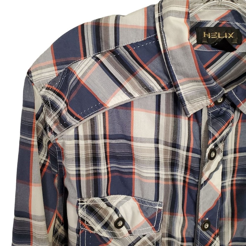 Helix Size L Shirt Casual Western Cowboy Button Front Athletic Fit Chest Pockets - Picture 4 of 8